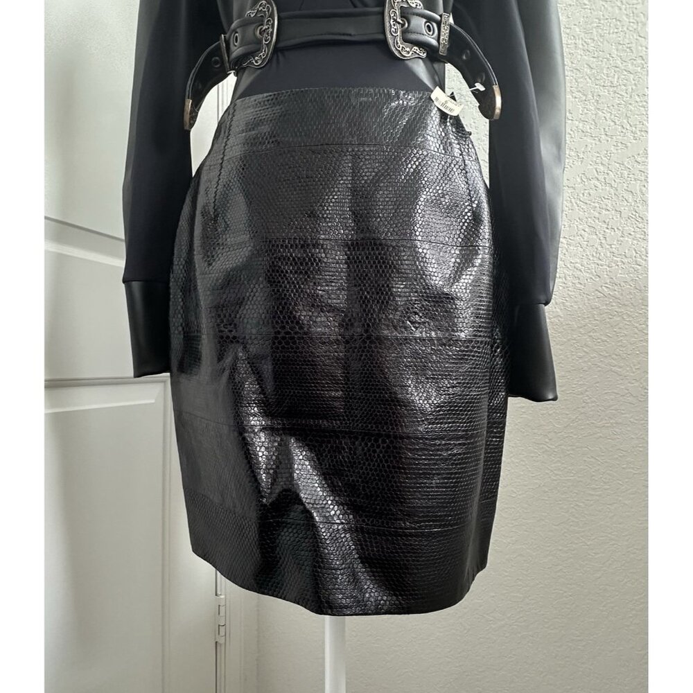 NOS‎ Lanvin River 2011 Snakeskin Leather Mini Pencil Skirt Black US2? Runway Y2K